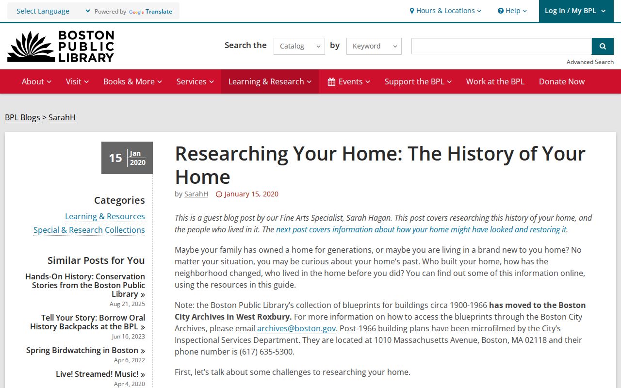 Suffolk County previous residents BPL house history guide